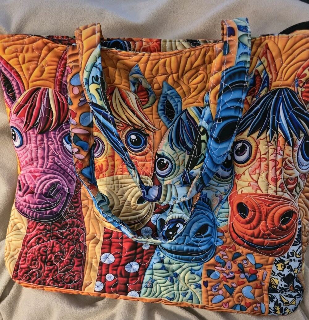 Horses Quilted Tote Purse Bag 12.5"x 14.5"